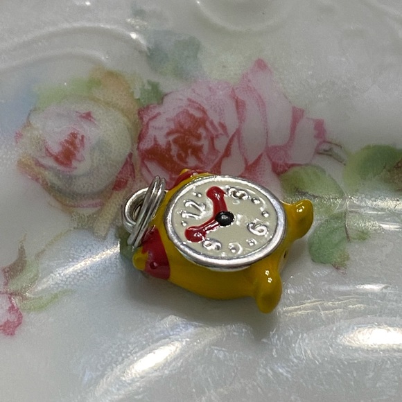 Vintage Sterling Enamel 2 Sided Clock Charm - Picture 3 of 5